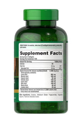 Puritan's Pride Coconut Oil 1000 mg supplement facts label with softgels details and nutritional information.